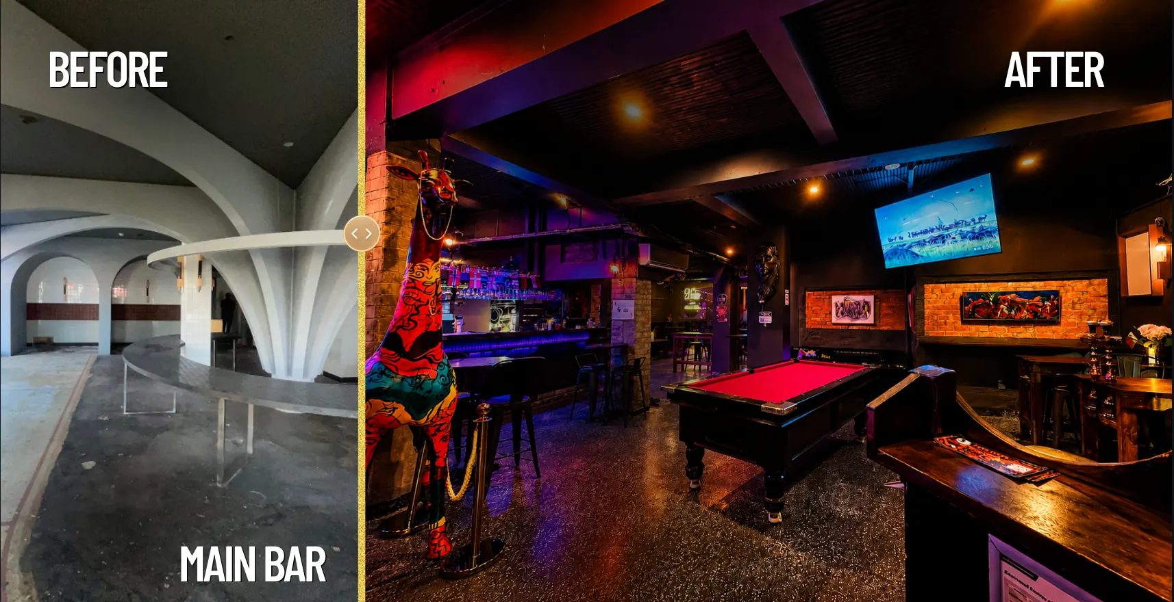 Main Bar before and after restoration